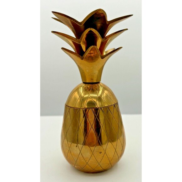 Vintage Solid Brass Pineapple Lidded‎ Trinket Jar & Candle Holder 5" Tall - Picture 2 of 12